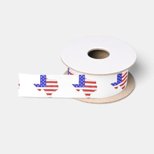 Texas Shaped American Flag Patriotic Texan Satinband