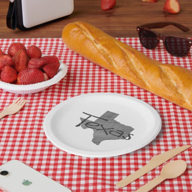 Texas Shaped Gray Lone Star Texan Chalkboard Pappteller (Picknick)