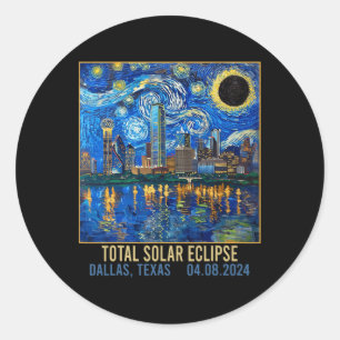Texas Skyline Artistic Total Solar Eclipse 2024 Runder Aufkleber
