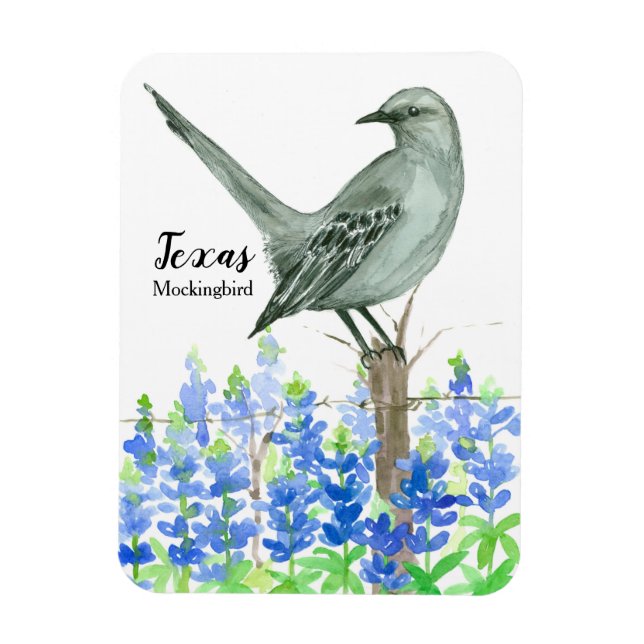 Texas Souvenir Bluebonnets Blume Mockingbird Magnet (Vertikal)