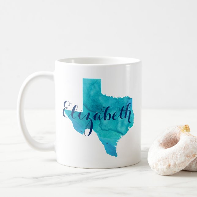 Texas Staat Aqua Blue Aqua Name Custom Coffe Kaffeetasse (Mit Donut)