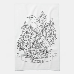 Texas Staat Bird & Blume Farbseite Küchentuch