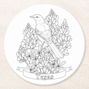 Texas Staat Bird & Blume Farbseite Runder Pappuntersetzer