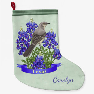 Texas Staat Bird & Blume Sage Green Großer Weihnachtsstrumpf