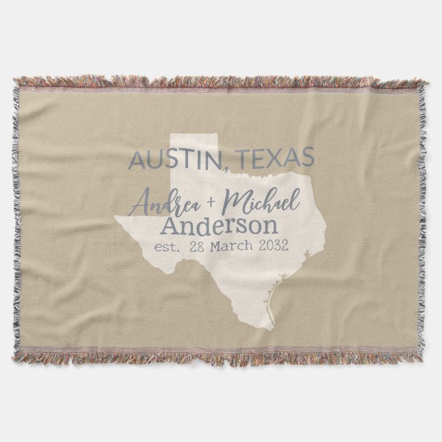 Texas Staat Karte Coupé Name und Datum Hochzeit Decke (Vorderseite)