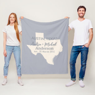 Texas Staat Karte Coupé Name und Datum Hochzeit Fleecedecke