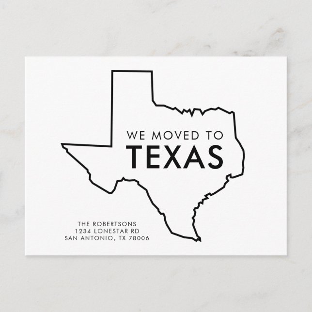 Texas Staat Karte Schwarz/Weiß Neue Adresse (Vorderseite)