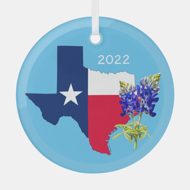 Texas Staat Kontur und Bluebonnets Ornament (Vorderseite)