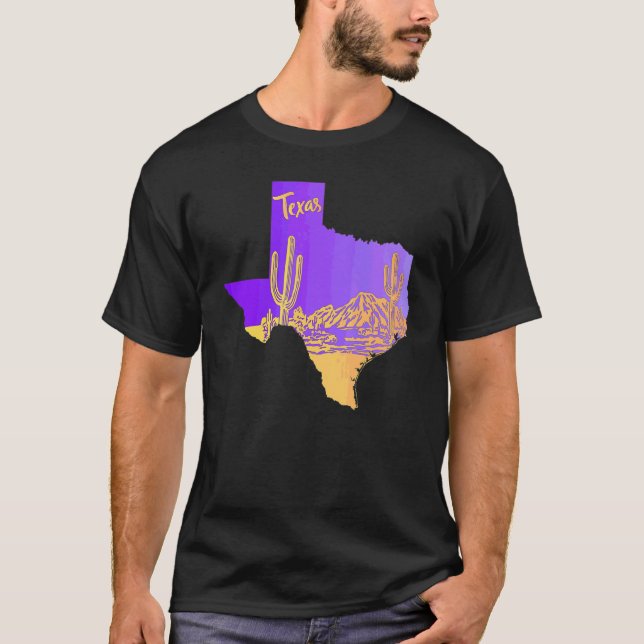 Texas Staat Landschaft Wüste Landschaft Cacti Hand T-Shirt (Vorderseite)