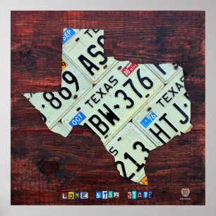 Texas Staat Lizenzplakette Karte auf Holzkarten Poster