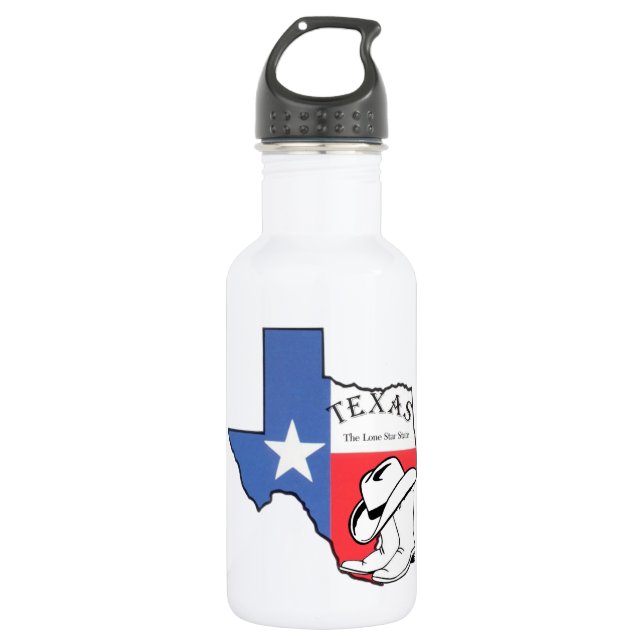 Texas Staat Map mit Star, Boots, Hut Edelstahlflasche (Vorderseite)