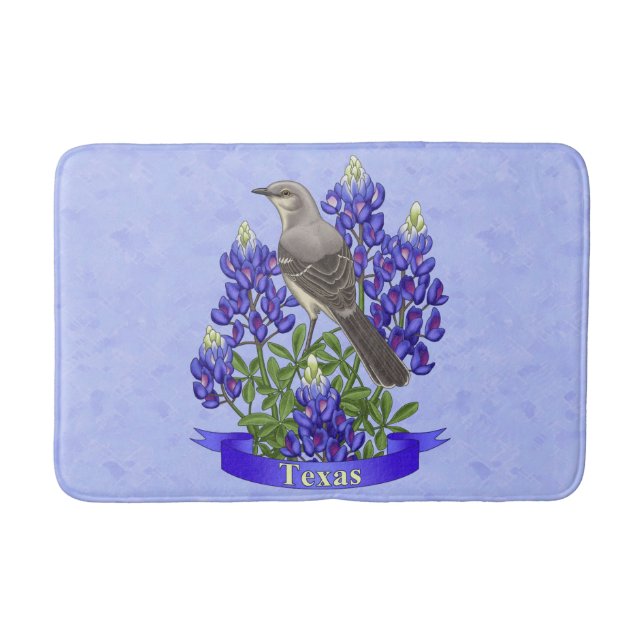 Texas Staat Mockingbird & Bluebonnet Blume Badematte (Vorderseite)