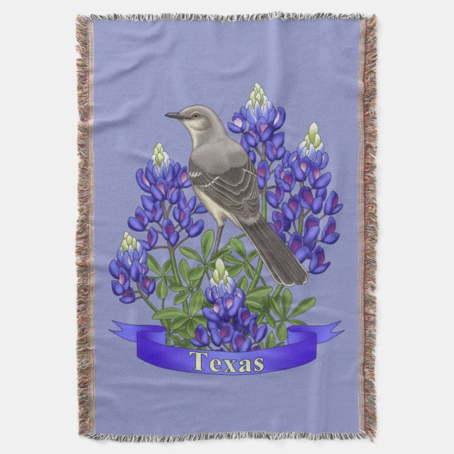 Texas Staat Mockingbird & Bluebonnet Blume Decke (Vorderseite Vertikal)