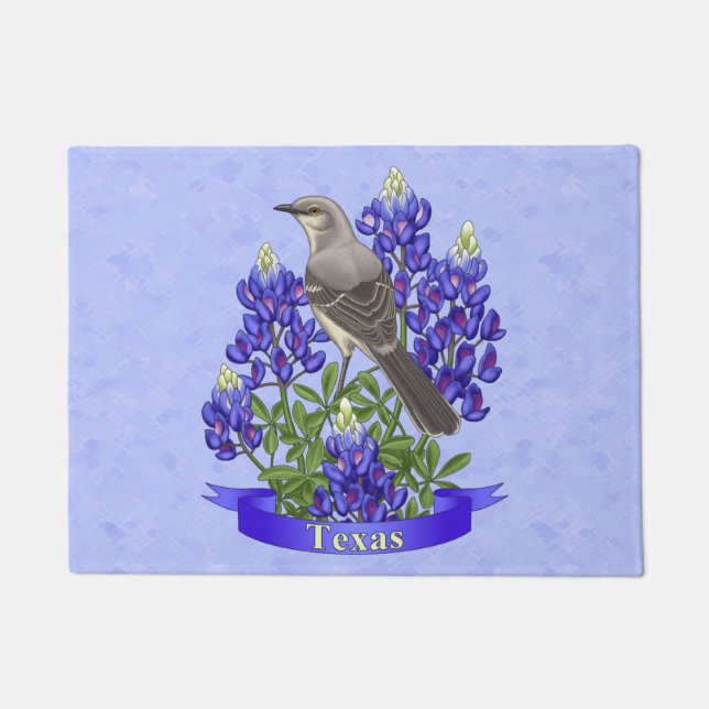 Texas Staat Mockingbird & Bluebonnet Blume Fußmatte (Vorderseite)
