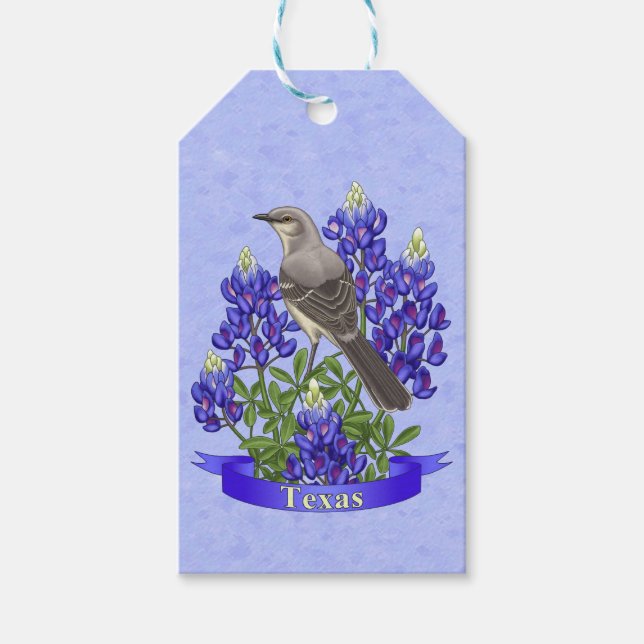 Texas Staat Mockingbird & Bluebonnet Blume Geschenkanhänger (Vorderseite)