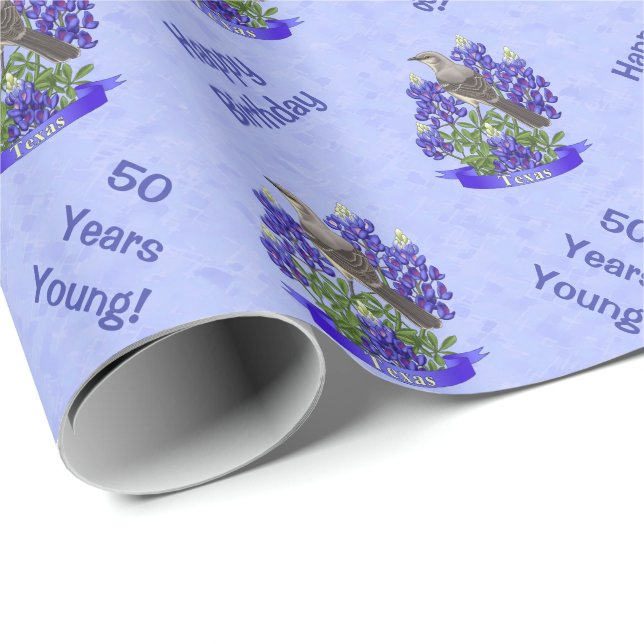 Texas Staat Mockingbird & Bluebonnet Blume Geschenkpapier (Rolleneckpunkt)