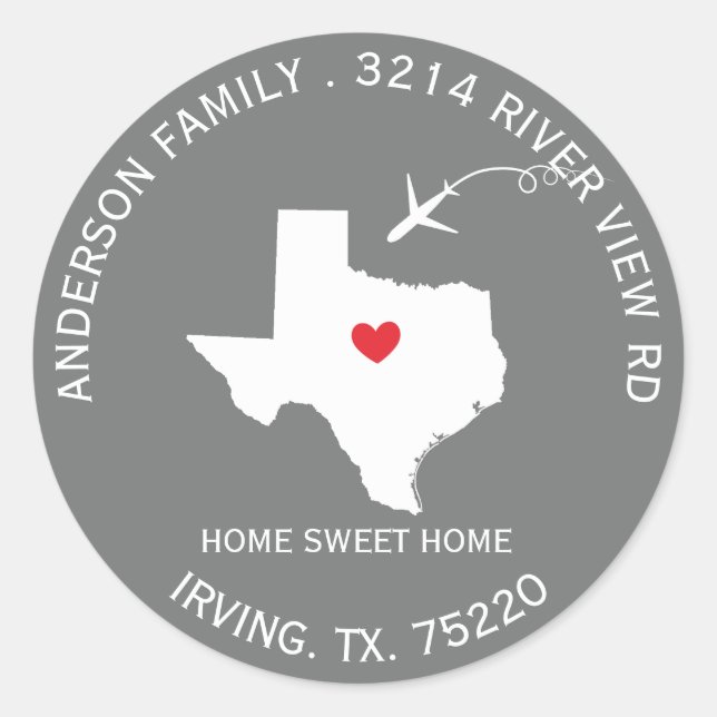 TEXAS-Staat | Neue Zuhause-Adressenaufkleber Runder Aufkleber (Vorderseite)