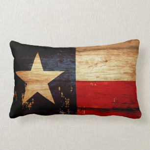 Texas-Staats-Flagge im rustikalen hölzernen Lendenkissen