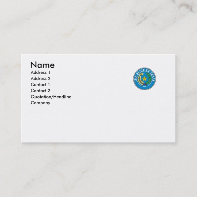 Texas-Staats-Siegel Visitenkarte (Vorderseite)