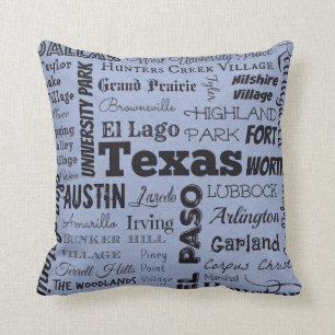 Texas-Stadt-Typografie-Wurfskissen, blau Kissen