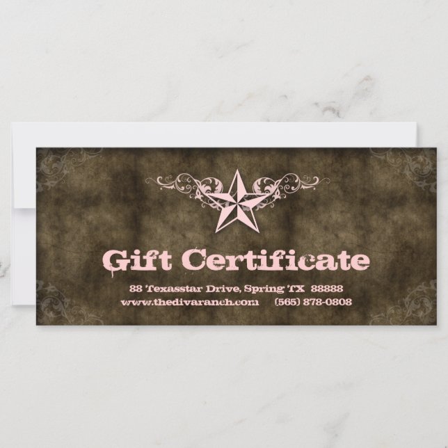 Texas Star Geschenkzertifikat Hot Baby Pink Brown (Vorderseite)
