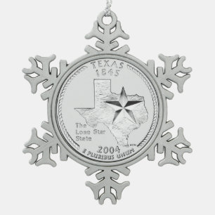 Texas-State-Vierteldollar Schneeflocken Zinn-Ornament