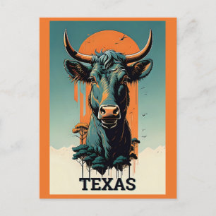 Texas stilisierter Retro-Bulle-Reise Postkarte