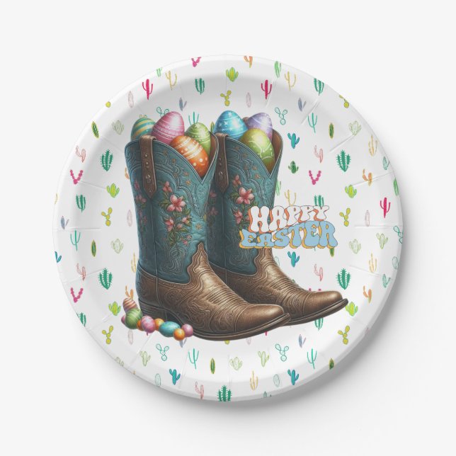 Texas/südwestliche Ostereierstiefel Pappteller (Vorderseite)