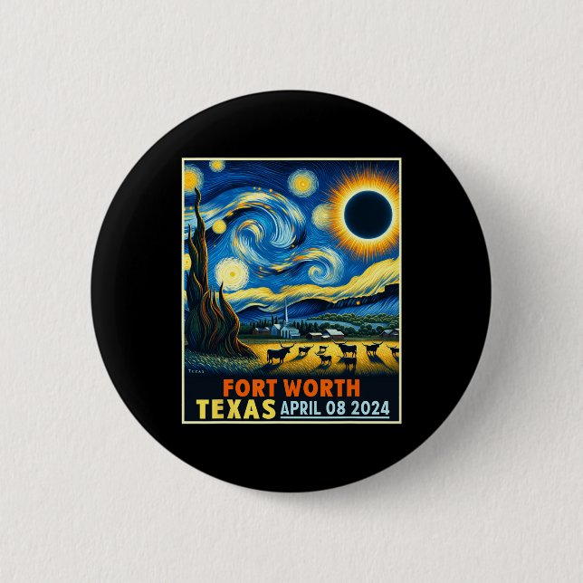 Texas Total Solar Eclipse 2024 Starry Night Button (Vorderseite)