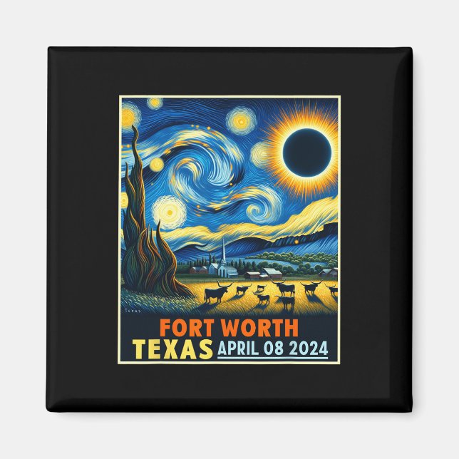 Texas Total Solar Eclipse 2024 Starry Night Magnet (Vorne)