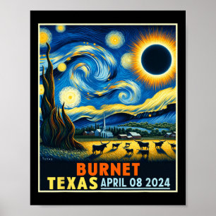 Texas Total Solar Eclipse 2024 Starry Night Poster