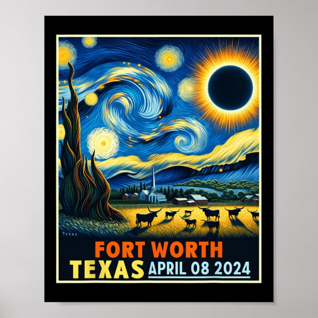 Texas Total Solar Eclipse 2024 Starry Night Poster (Vorne)