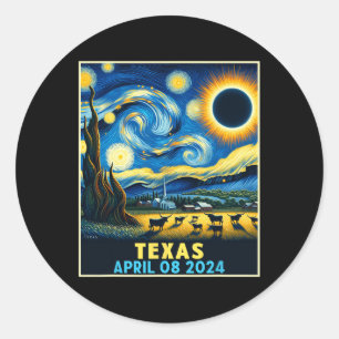 Texas Total Solar Eclipse 2024 Starry Night Runder Aufkleber