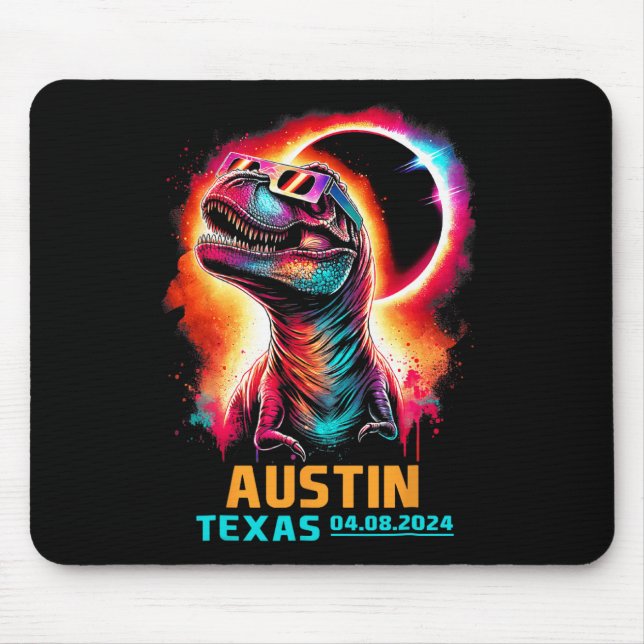 Texas Total Solar Eclipse 2024 T Rex Dinosaur Mousepad (Vorne)