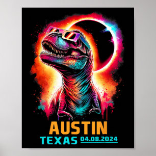Texas Total Solar Eclipse 2024 T Rex Dinosaur Poster