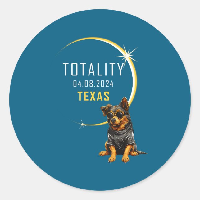Texas Total Solar Eclipse Hund Runder Aufkleber (Vorderseite)