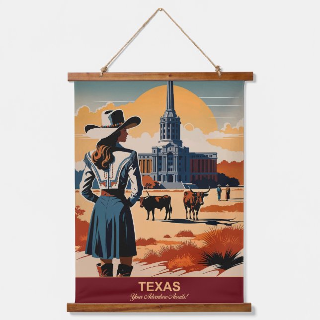 Texas Travel: Ihr Abenteuer erwartet Sie Wandteppich Mit Holzrahmen (Vorderseite)