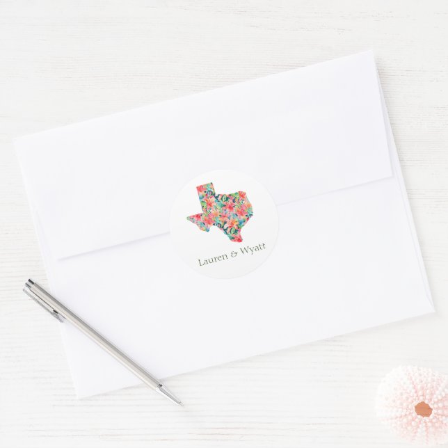 Texas Tropical Bright Botanical Floral Wedding Runder Aufkleber (Umschlag)