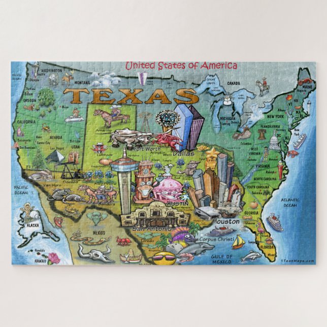 Texas USA Fun Map (Horizontal)