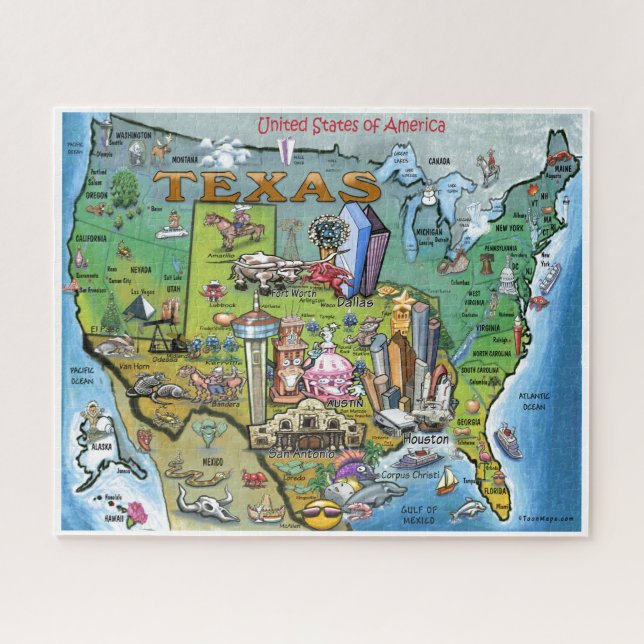 Texas USA Map Jigsaw Puzzle (Horizontal)