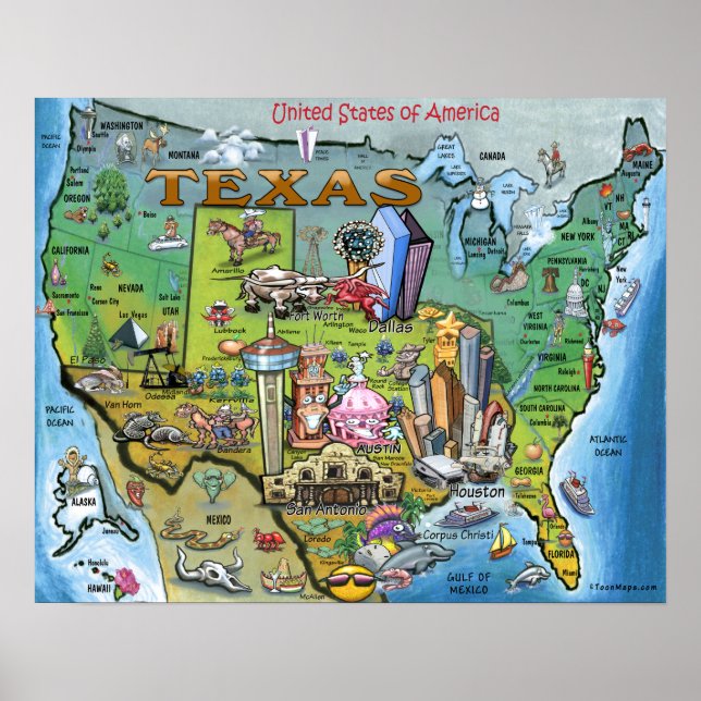 Texas USA Map Poster (Vorne)