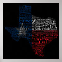 Texas USA Slang Word Art Map Poster