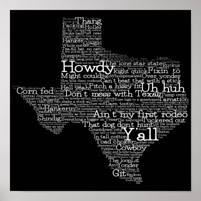 Texas USA Slang Word Art Map Poster (Vorne)