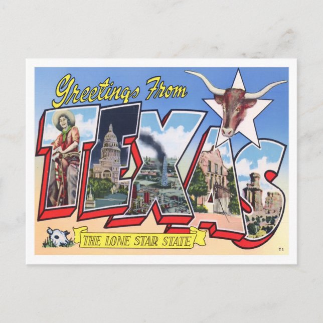Texas Vintag Big Letters Postcard Postkarte (Vorderseite)
