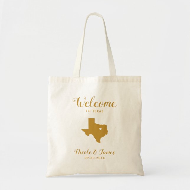 Texas Wedding Welcome Bag for Hotel Guests, Gold Tragetasche (Vorne)