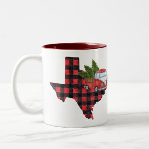 Texas-Weihnachts-Büffel-Karo-Rot-Pickup-Truck Zweifarbige Tasse