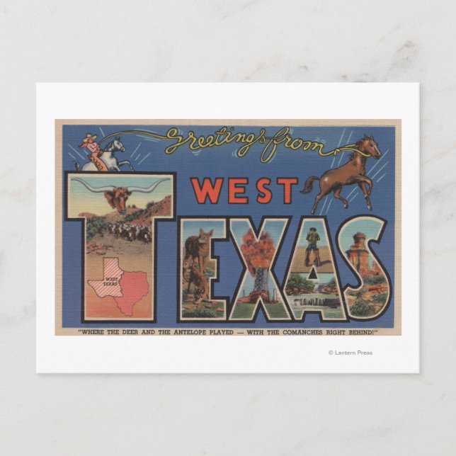 Texas (Western)Große Buchstabenszenen Postkarte (Vorderseite)