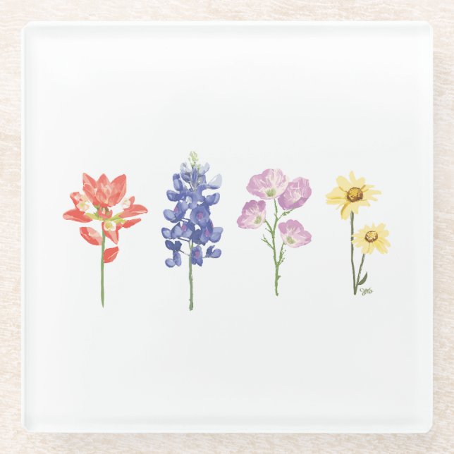 Texas Wild Blume - Indian Paintbrush, Bluebonnet Glasuntersetzer (Vorderseite)
