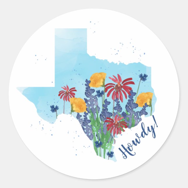 Texas Wildblumen Watercolor Runder Aufkleber (Vorderseite)