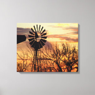 Texas-Windmühlensonnenuntergang Leinwanddruck